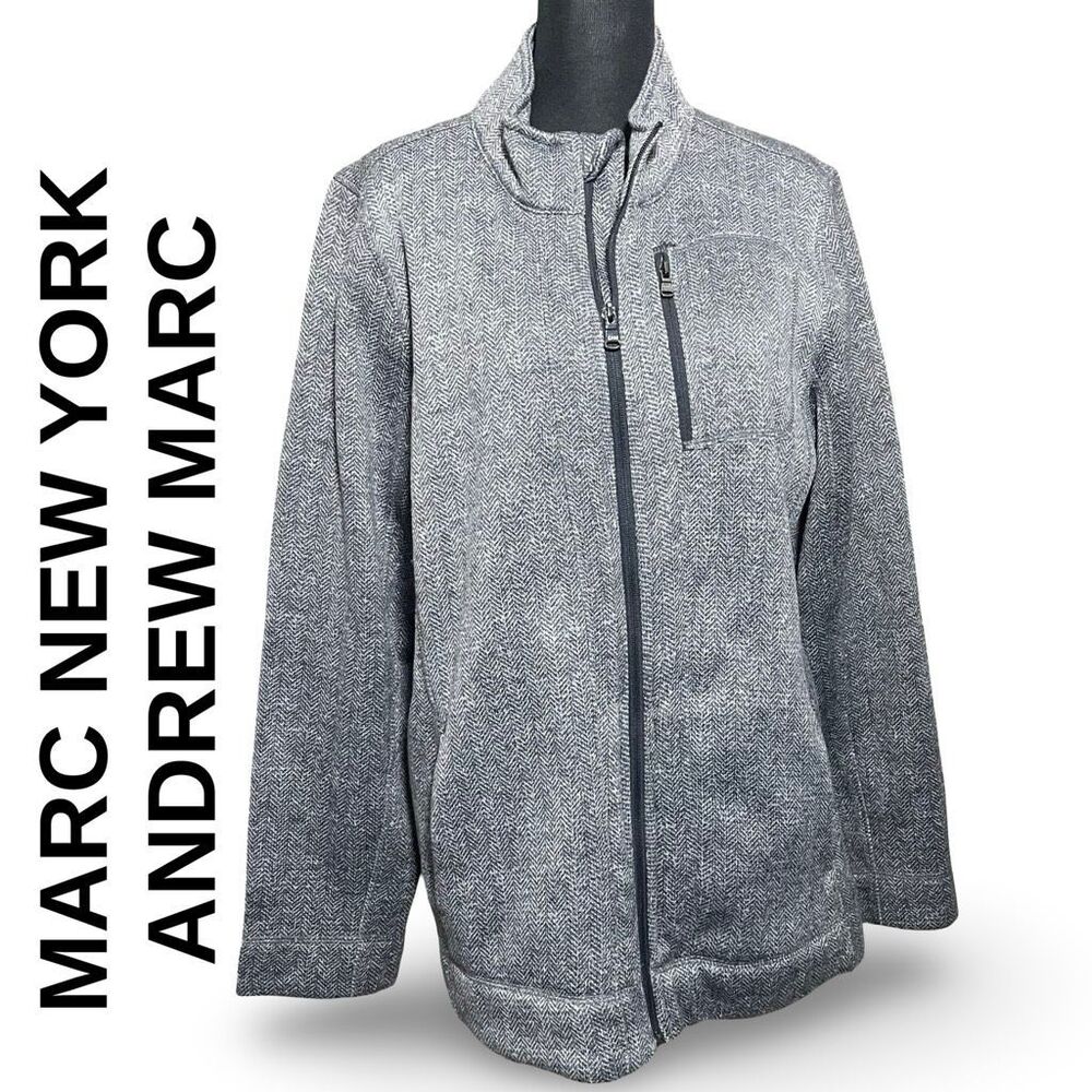 MARC NEW YORK Women's Fleece Lined Jacket, Full Zip, Herringbone Pattern, Size L